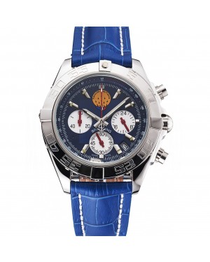 Breitling Chronomat Patrouille De France Blue Dial Stainless Steel Case Blue Leather Strap