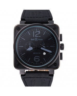 Bell and Ross BR 03-94 Black Dial White Numerals Silver Case Brown Leather Strap