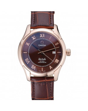 Omega DeVille Brown Dial Gold Case Brown Leather Strap 622831