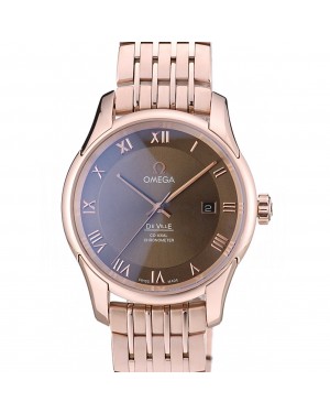 Omega Swiss DeVille Rose Gold Bezel Roman Numbers Brown Dial 7610