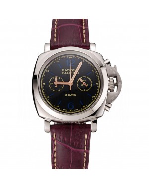 Panerai Radiomir 8 Days Chronograph Black Dial Stainless Steel Case Plum Leather Strap 1453795