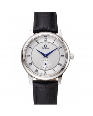 Omega De Ville Prestige Small Seconds Silver Dial Stainless Steel Case Black Leather Strap