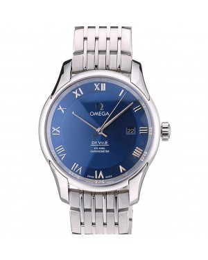 Omega Swiss DeVille Stainless Steel Bezel Roman Numbers Blue Dial 7612