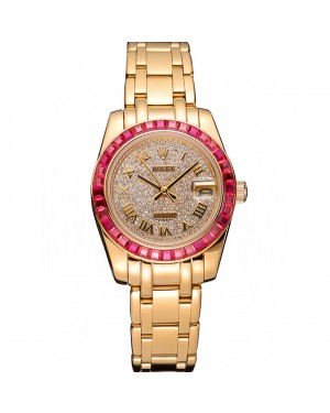 Rolex Datejust Diamond Dial Pink Jewels Bezel Gold Case And Bracelet 622835