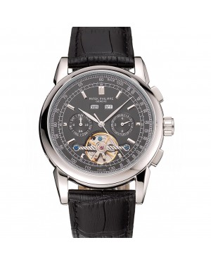 Patek Philippe Grand Complications Stainless Steel Case Black Dial Black Leather Bracelet 622258