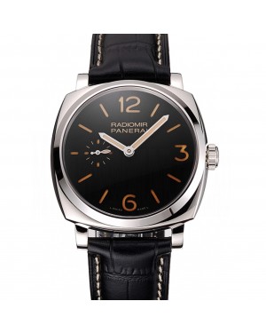 Swiss Panerai Radiomir Black Dial Stainless Steel Case Black Leather Strap