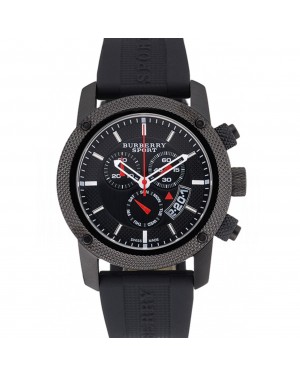 Round Burberry Sport Athlete Chronograph Black Case Triple-eye Black Rubber Bracelet 622619