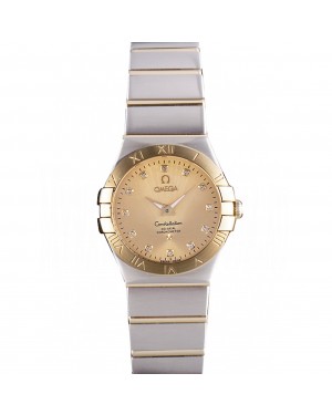 Swiss Lady Omega Constellation Stainless Steel Bracelet Golden Dial 80292