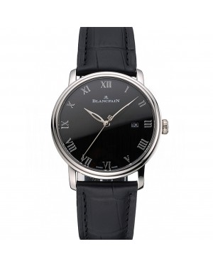 Blancpain Villeret Ultra Slim Black Dial Stainless Steel Case Black Leather Strap