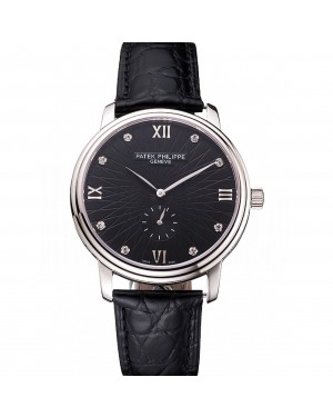Patek Philippe Calatrava Dark Gray Dial Stainless Steel Case Black Leather Strap