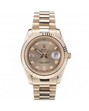 Rolex Swiss DayDate Gold Stainless Steel Ribbed Bezel Gold Dial 41997