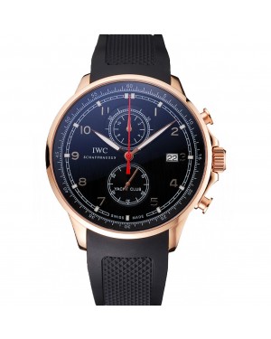 IWC Portugieser Yacht Club Black Dial Rose Gold Case Black Rubber Strap