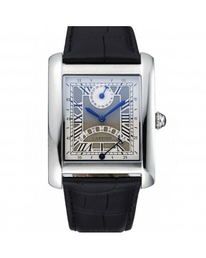 Cartier Tank White Dial Stainless Steel Case Black Leather Strap 622761