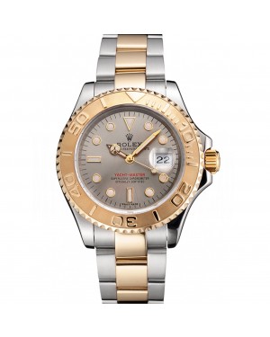 Swiss Rolex Yacht-Master Gray Dial Gold Bezel Stainless Steel Case Two Tone Dial