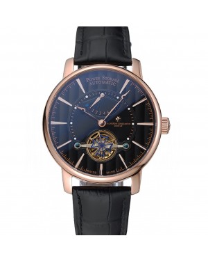 Vacheron Constantin Tourbillion Power Reserve Black Dial Gold Case Black Leather Bracelet 1454271