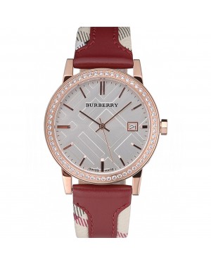 Burberry The City Classic Diamonds Case Silver Dial Red Bracelet 622570