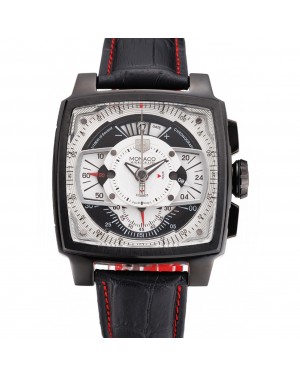 Tag Heuer Monaco Black-Red Perforated Leather Strap White Dial 80307
