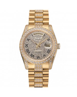 Swiss Rolex Day-Date Diamond Pave Dial Gold Diamond Bracelet 1453956