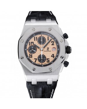 Swiss Audemars Piguet Royal Oak Offshore Gold Dial Stainless Steel Case Black Leather Strap 622849
