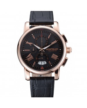 Montblanc Chronograph Black Dial Black Leather Bracelet Rose-Gold Case 1454110