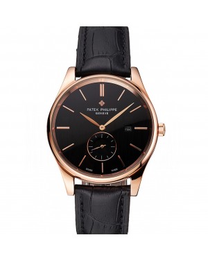 Patek Philippe Calatrava Date Black Dial Rose Gold Case Black Leather Strap