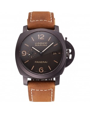 Swiss Panerai Luminor Marina 1950 3 Days Brown Dial Black Case Brown Leather Strap