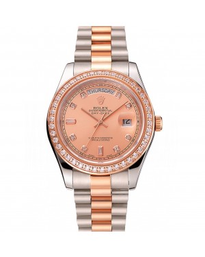 Swiss Rolex Day-Date Diamonds Bezel Rose Gold And Staineless Steel Bracelet 1454107