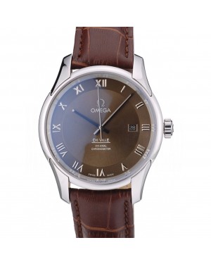 Omega Swiss DeVille Stainless Steel Bezel Brown Leather Strap 7619