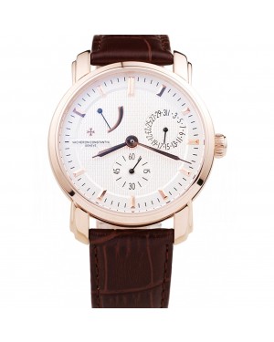 Vacheron Constantin Malte Power Reserve White Dial Rose Gold Case Brown Leather Bracelet