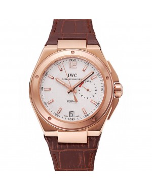 Swiss IWC Big Ingenieur 7-Day Power Reserve White Dial Rose Gold Case Brown Leather Bracelet 1453922