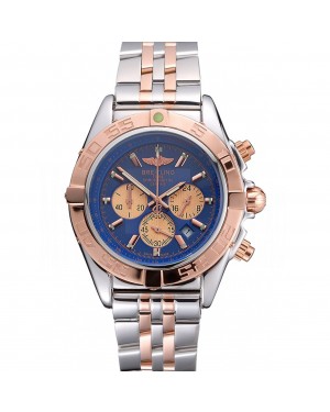 Breitling Chronomat Blue Dial Rose Gold Bezel And Subdials Stainless Steel Case Two Tone Bracelet