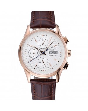 Patek Philippe Grand Complications White Dial Gold Case Brown Leather Bracelet 1454239