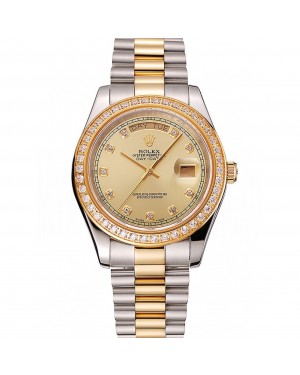 Swiss Rolex Day-Date Champagne Dial Gold Diamond Case Two Tone Stainless Steel Bracelet 1453974