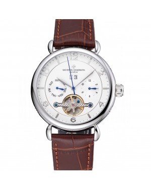 Vacheron Constantin Traditionnelle Calibre White Dial Silver Case Brown Leather Bracelet 1454065