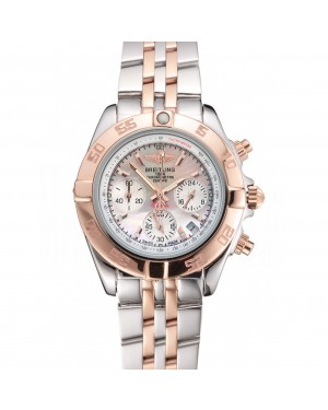 Breitling Chronomat Quartz Pearl Dial Rose Gold Bezel Stainless Steel Case Two Tone Bracelet