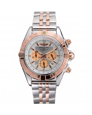 Breitling Chronomat White Dial Rose Gold Bezel And Subdials Stainless Steel Case Two Tone Bracelet