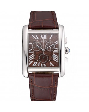 Cartier Tank MC Brown Dial Stainless Steel Case Brown Leather Bracelet 622692