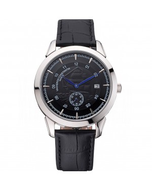 Vacheron Constantin Traditionnelle Black Ship Dial Stainless Steel Case Black Leather Strap