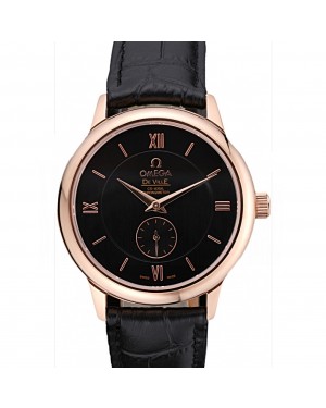 Omega DeVille Prestige Small Seconds Black Dial Gold Case Black Leather Bracelet 622602