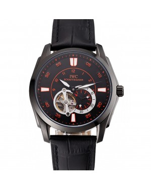 Swiss IWC Pilot's Watch Black Dial With Orange Markings Black Plated Stainless Steel Case Black Leather Strap 1453737
