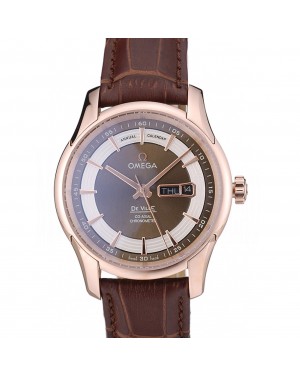 Omega Swiss DeVille Rose Gold Bezel Brown Leather Strap 7616