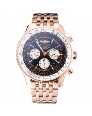 Swiss Breitling Navitimer Black Dial Rose Gold Case And Bracelet