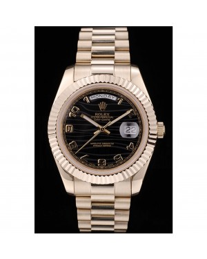 Rolex DayDate Black Patterned Dial Gold Stainless Steel Strap 41980
