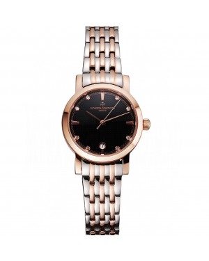 Vacheron Constantin Fine Black Dial With Diamonds Rose Gold Case Two Tone Bracelet