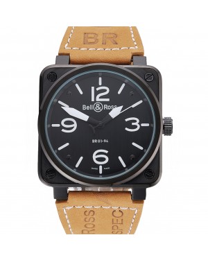 Bell and Ross BR 01-94 Black Dial Black Case Brown Leather Strap