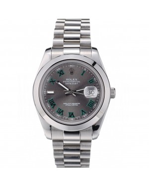 Rolex Swiss DateJust Polished Stainless Steel Bezel Grey Dial 42000