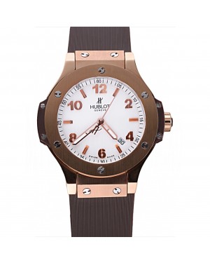 Hublot Big Bang King Rose Gold Bezel White Dial Brown Rubber Strap