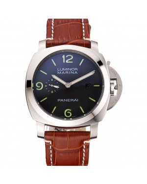 Panerai Luminor Marina 1950 Black Dial Brushed Steel Case Light Brown Leather Strap