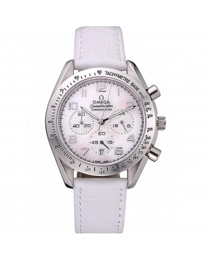 Omega Speedmaster Chronograph White Dial White Leather Bracelet 622452