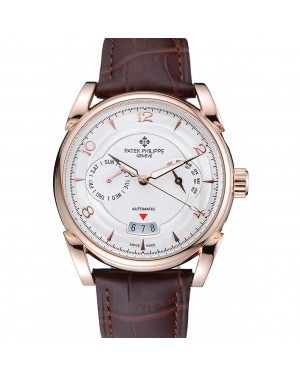 Patek Philippe Complications Chronograph White Dial Gold Case Brown Leather Bracelet 1454236